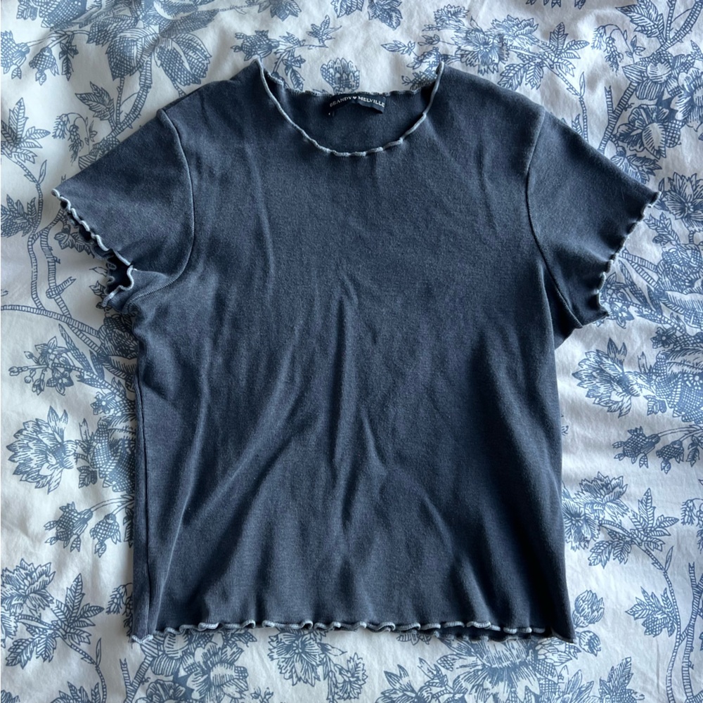 Brandy Melville baby tee with lettuce trim blue